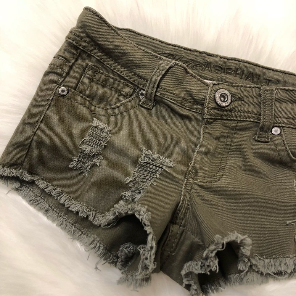 Blue Asphalt Distressed Frayed Hem Denim Shorts